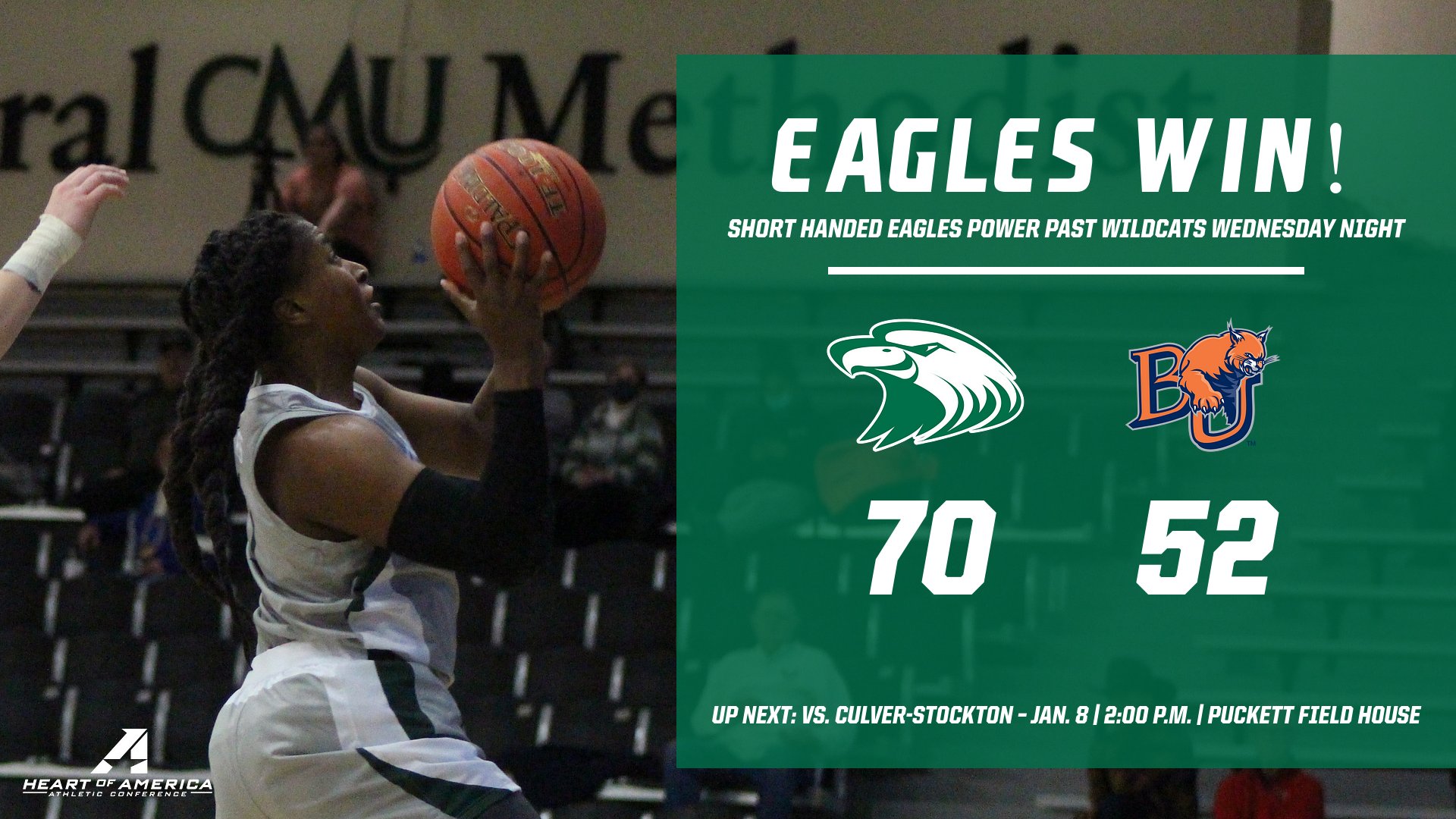 Short handed Eagles pick up road victory at Baker
